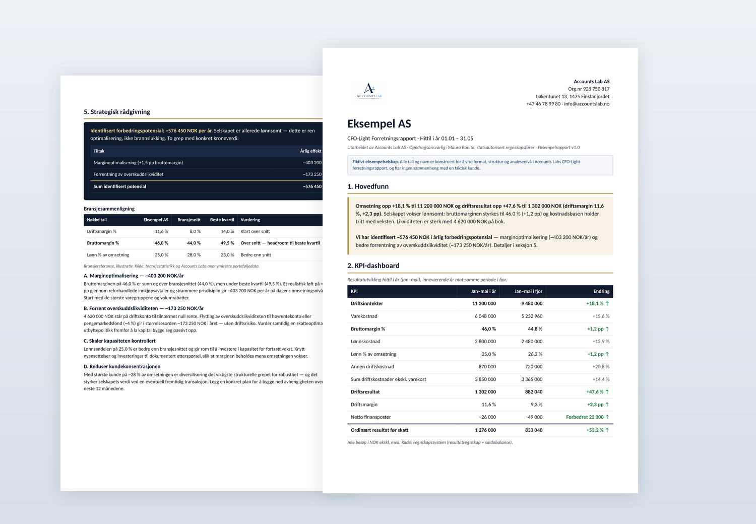 Eksempel pa en CFO-light BI-rapport fra Accounts Lab